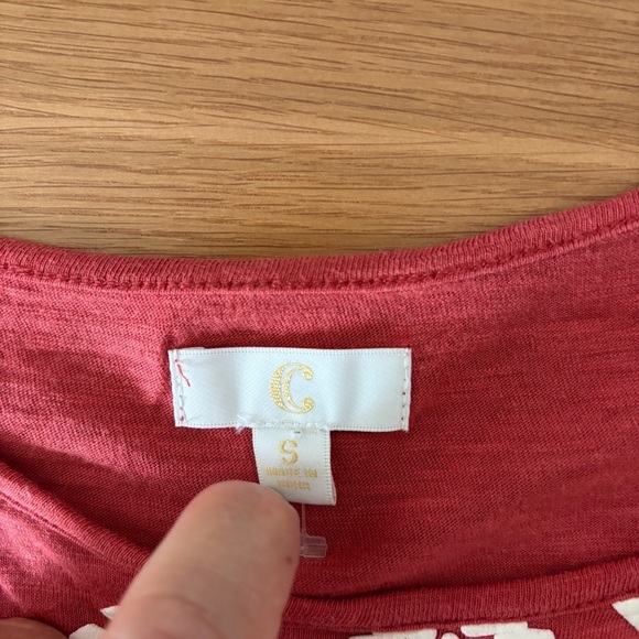 C Red Blouse with White dESIGN| Women’s Size S | Boho Long Sleeve Top - Picture 4 of 6